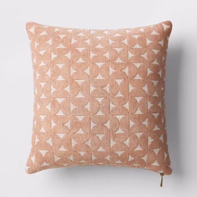 Velvet Jacquard Geo Square Throw Pillow Blush/ivory - Threshold™: Textured, Zippered, Indoor Decor