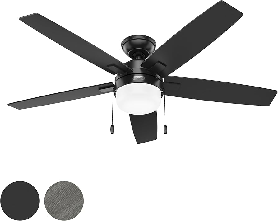 Hunter 52 Inch Indoor Ceiling Fan With Led Light - Black Ceiling Fan With Pull Chain