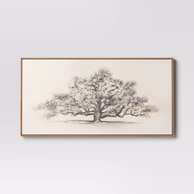 47" X 24" Pen And Ink Tree Framed Wall Canvas - Threshold™: Digital Art Nature Scene, Polystyrene Frame