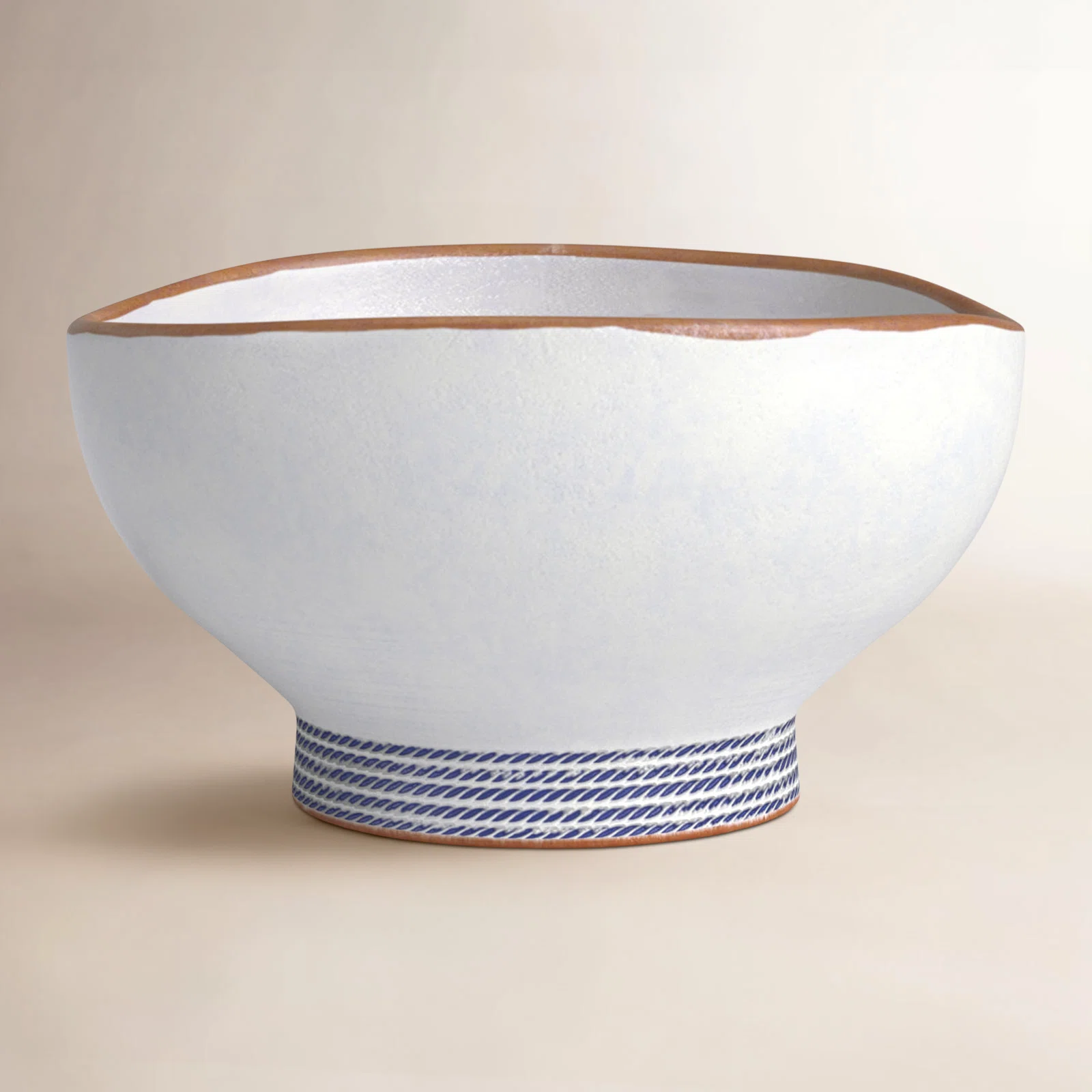 Terra Ceramic Decorative Bowl in White/Blue