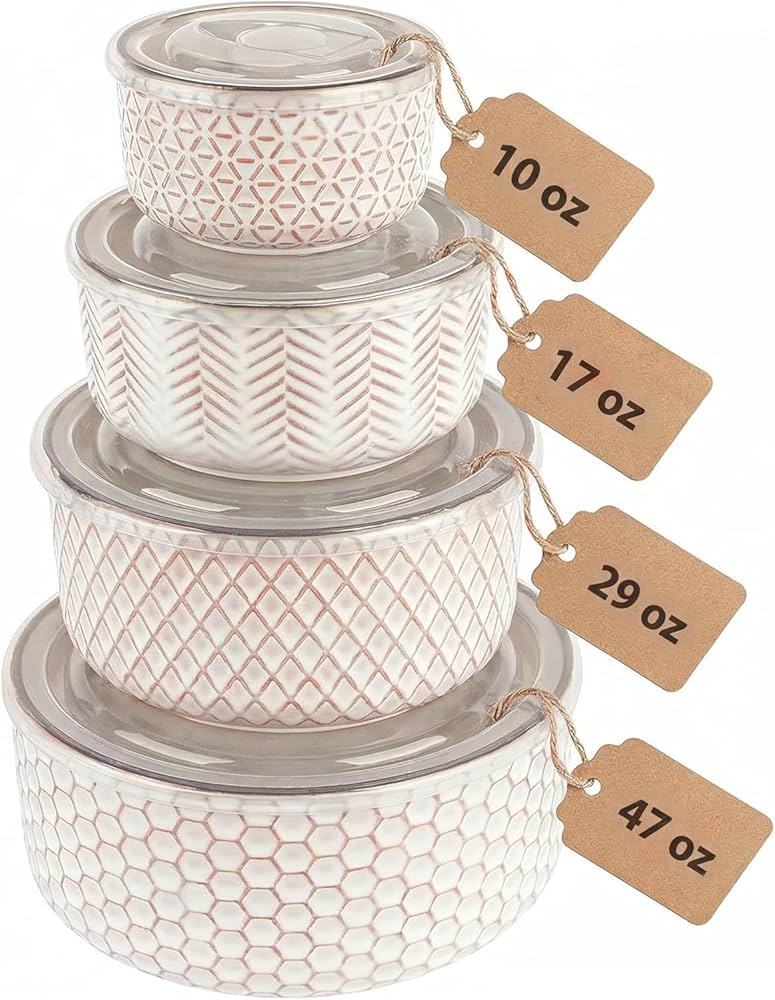  Serving Bowls, with Lids, Ceramic Nesting Bowls