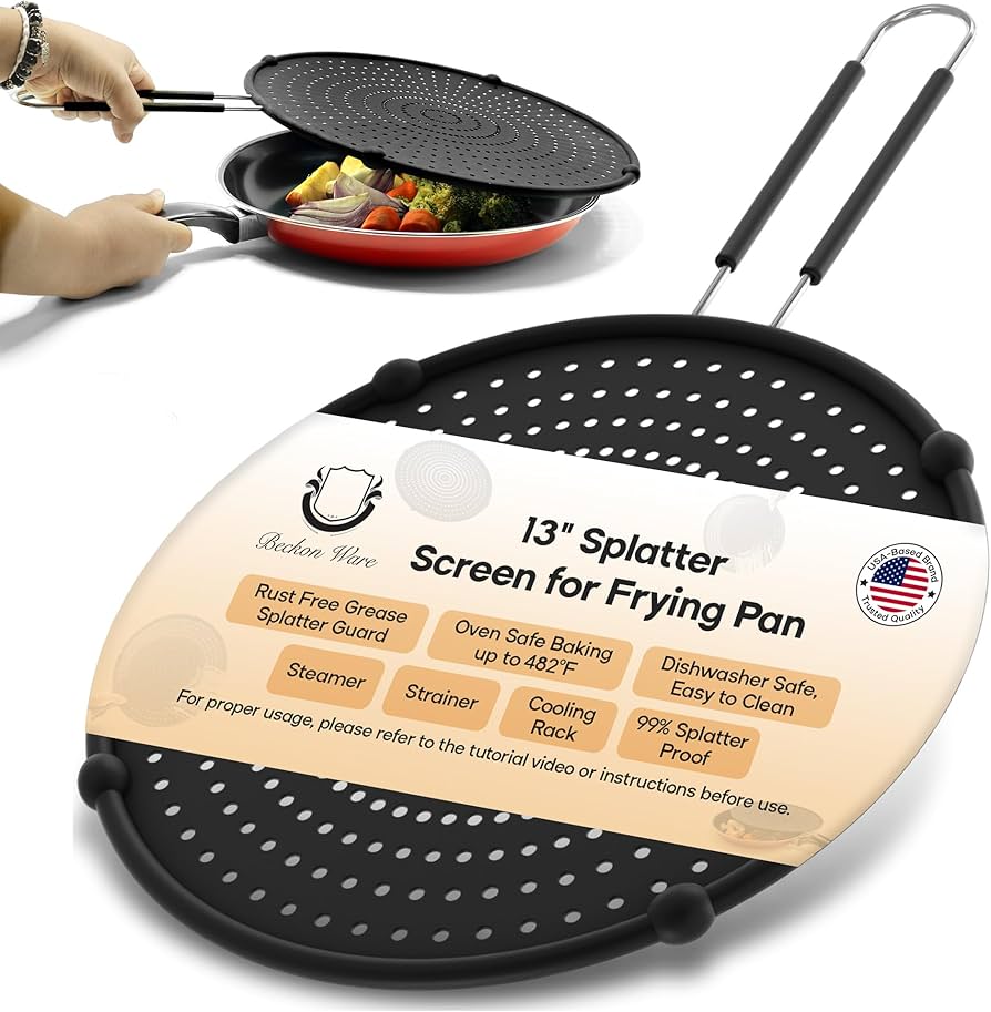 Dishwasher-Safe Splatter Screen for Frying Pan Grease 
