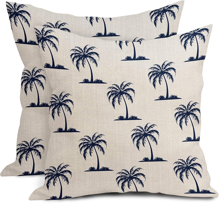 Navy Blue Palm Tree Pillow Covers 18X18 