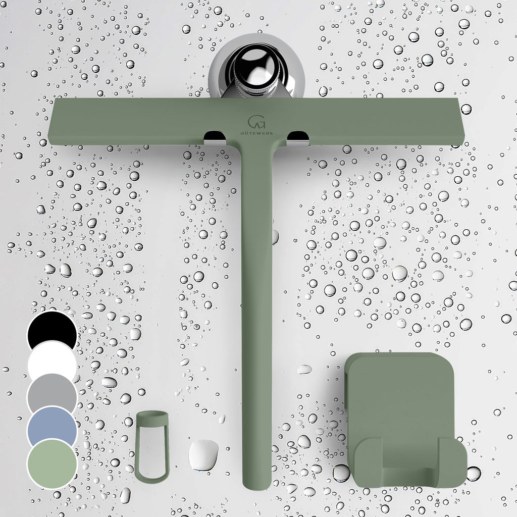 GÜTEWERK Shower Squeegee for Glass Doors, Silicone Window Squeegee, Bathroom and Glass Cleaning - Green - 9 Inch