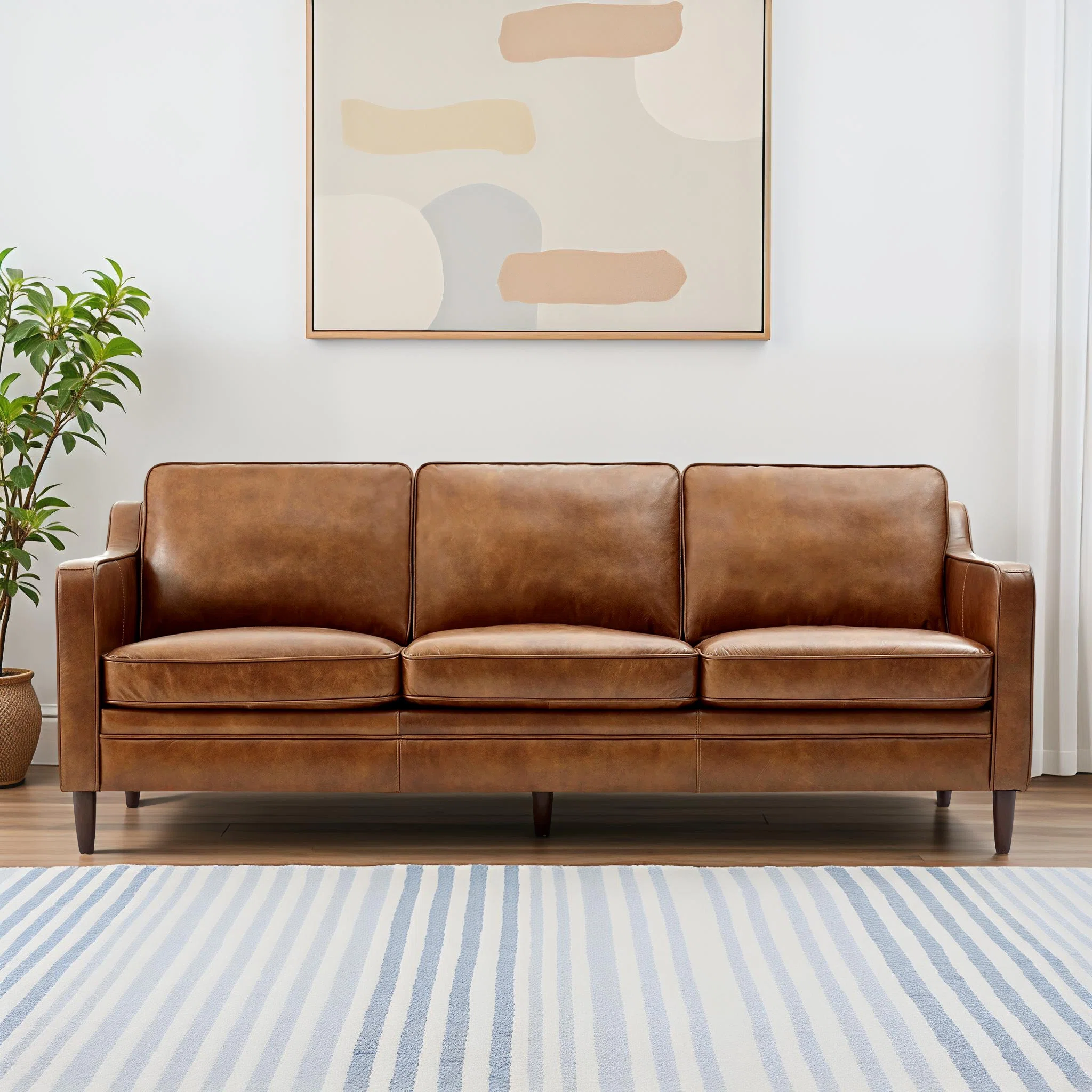 Genuine Leather Square Arm Sofa