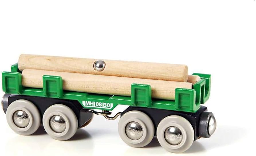 BRIO World - 33696 Lumber Loading Wagon | 4 Piece Toy Train Set for Kids | FSC-Certified Wooden Components | Ideal for Ages 3 and Up - Green