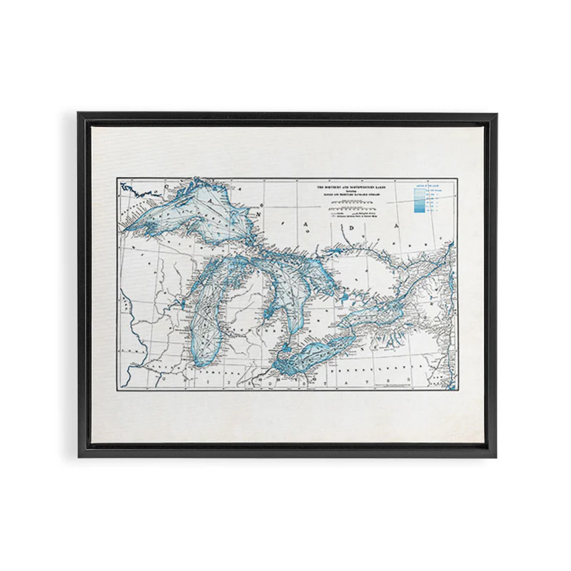 Vintage Great Lakes Map Framed Canvas Print