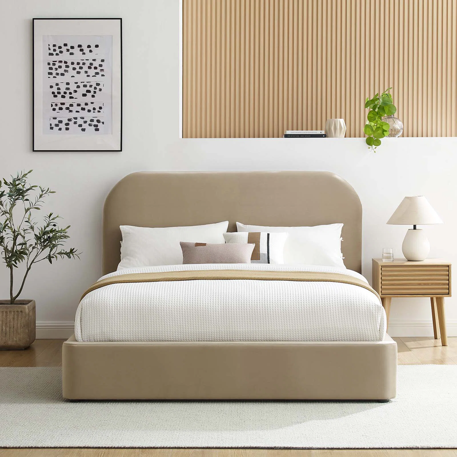 Keynote Upholstered Fabric Curved Platform Bed