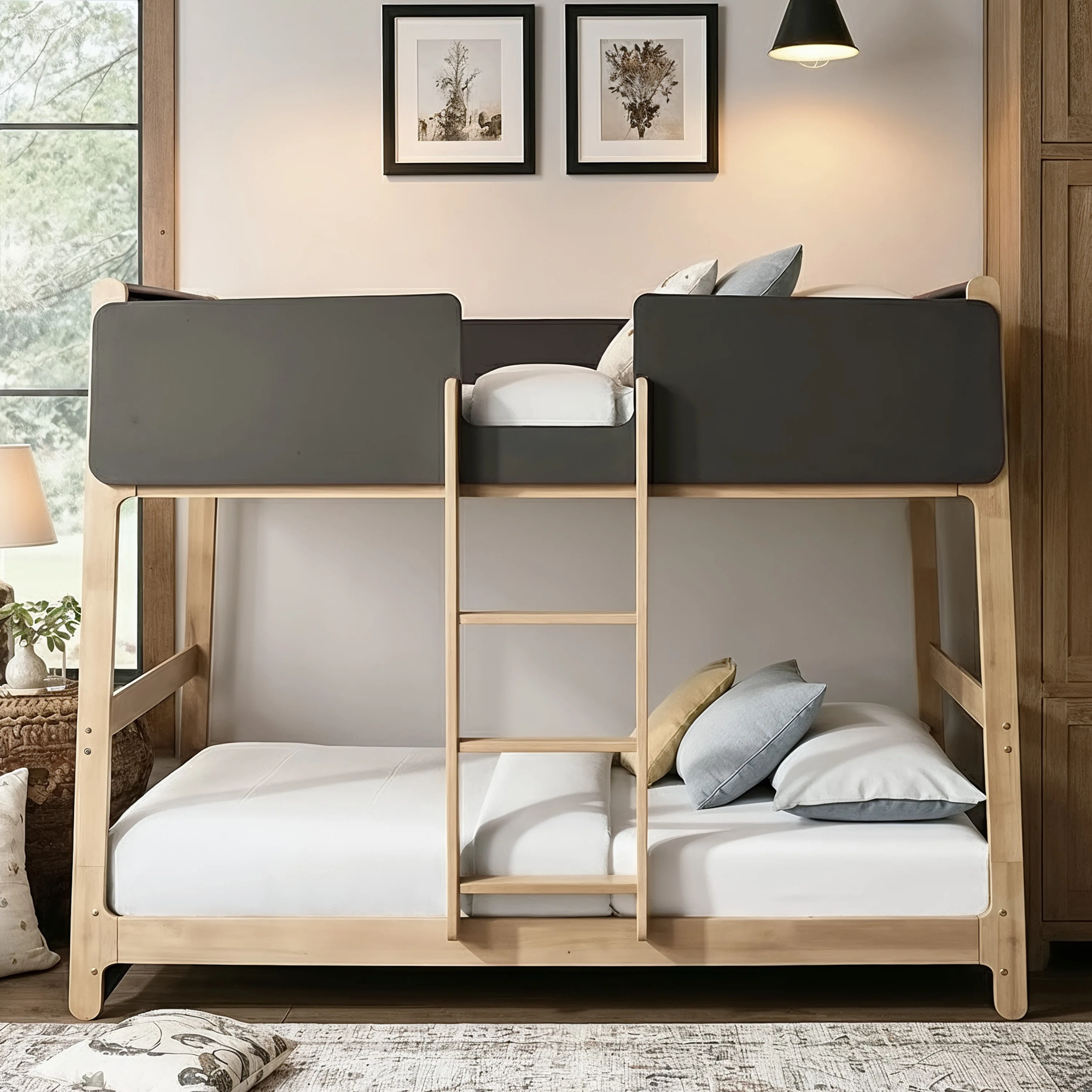 Bustillo Scandinavian Solid Wood Twin Over Twin Bunk Bed With Ladder