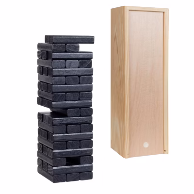 WE Games Black Wooden Blocks Stacking Tower Game with Wooden Box, 12 in.