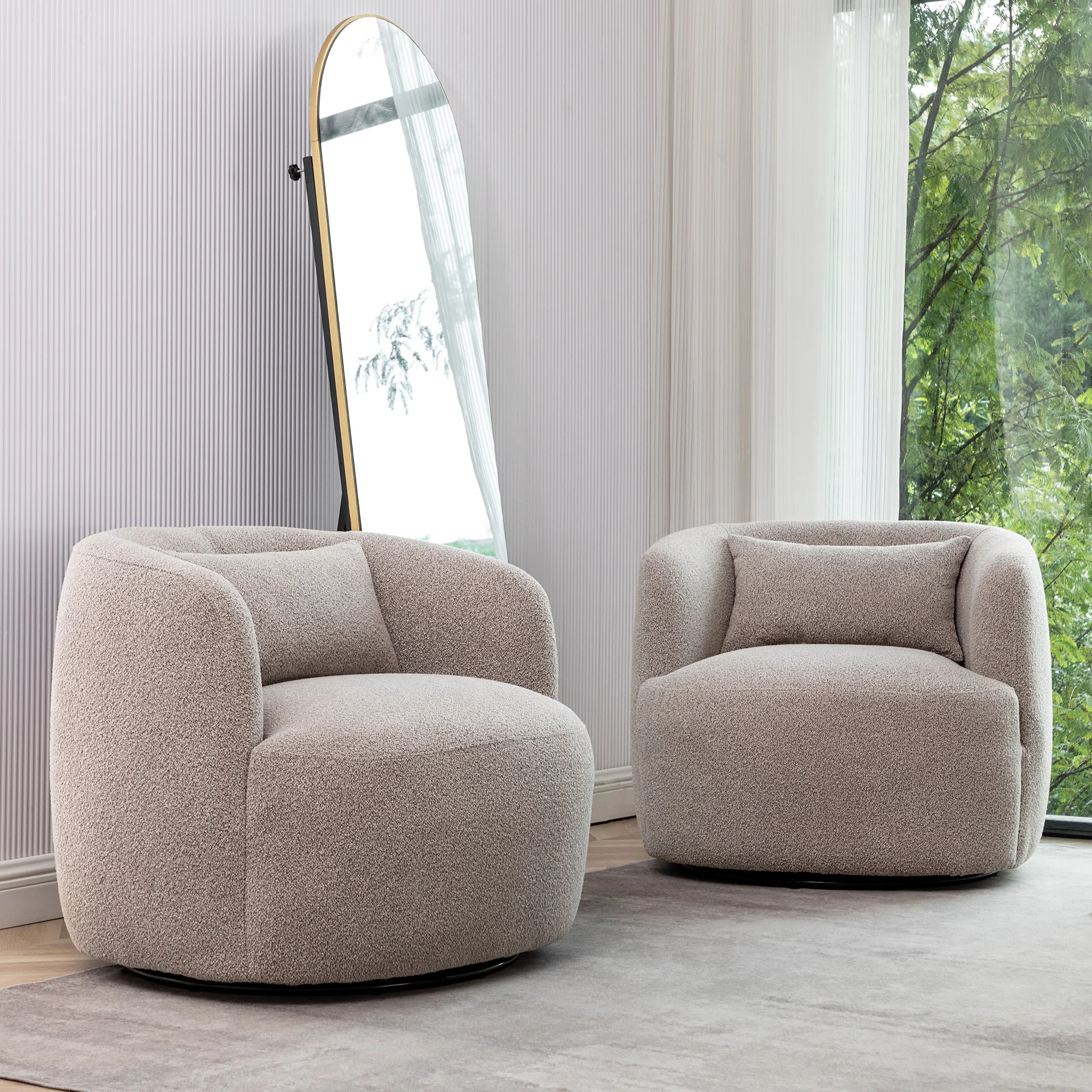 Bruschi 34" Wide Boucle Polyester Upholstered Swivel Armchair