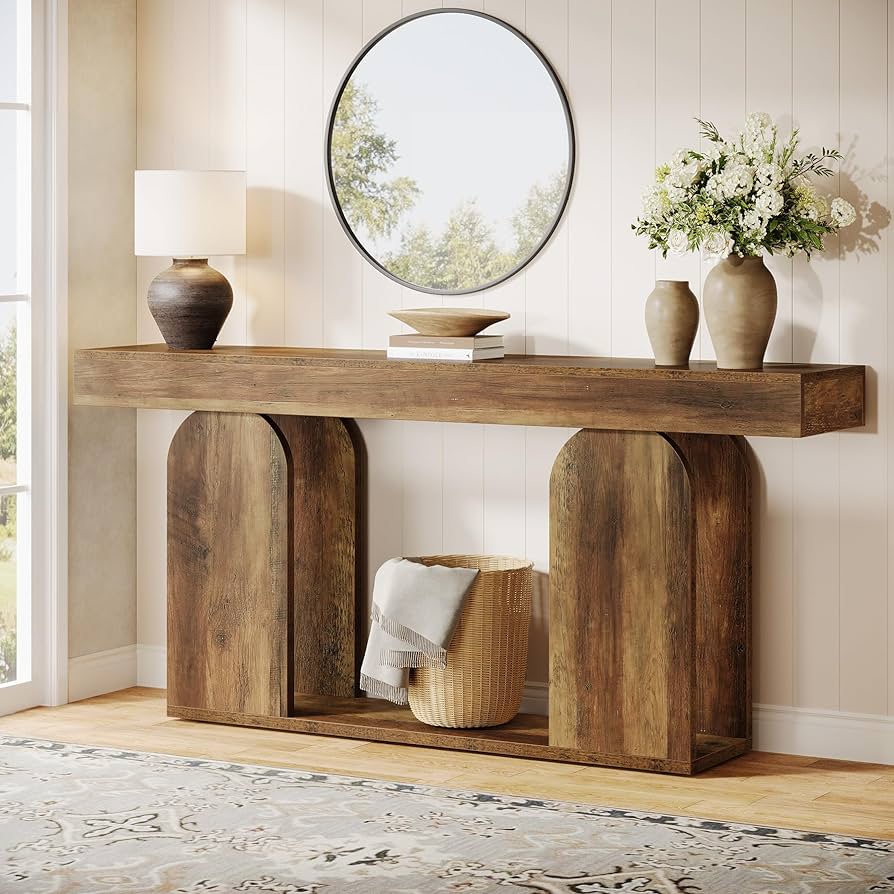 Tribesigns 70.9-Inch Extra Long Sofa Table, Farmhouse Console Tables with Wood Frame and Storage Shelf, 2-Tier Wood Table Behind Couch for Living Room, Hallway, Foyer, Light Brown