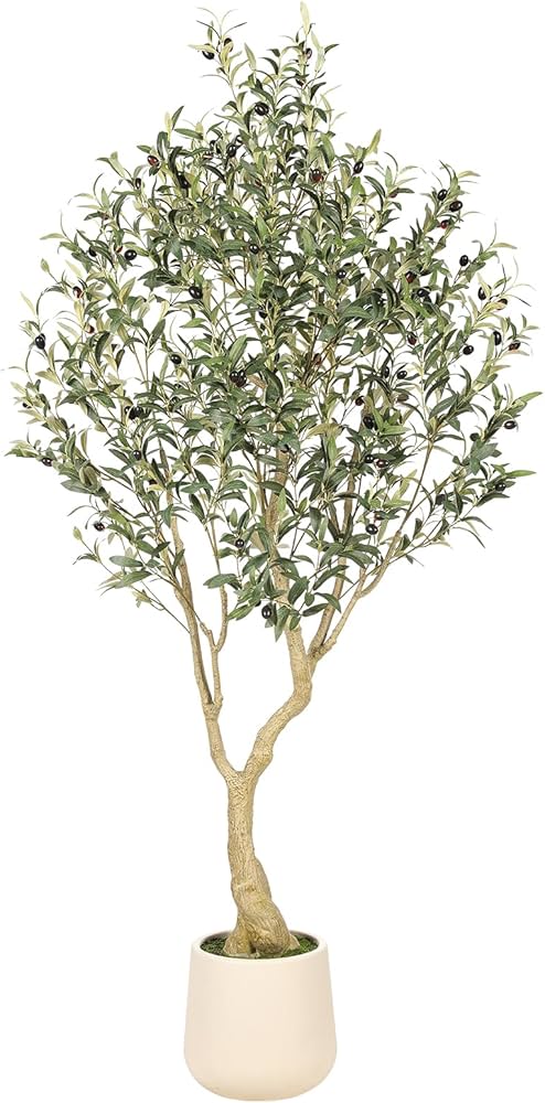 Realead 7ft Artificial Olive Tree with Tall Exquisite Planter - Realistic Fake Olive Tree with Thick Trunk and Lifelike Fruits - Large Faux Olive Tree for Home Office Decor