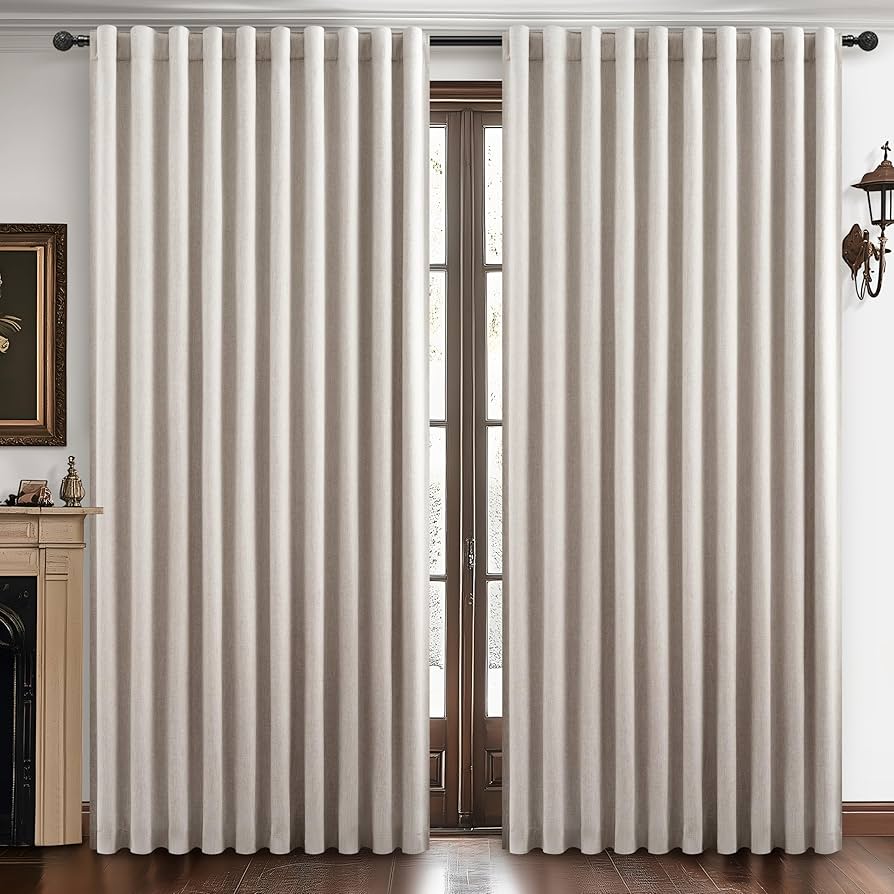 100% Blackout Curtains 70 Inch Wide 90 Inch Long for Living Room Sliding Glass Door Back Tab Pleated Farmhouse Natural Birch Boho Bedroom Heavy Insulated Large Window Drapes (70" Wx90"Lx2Panels)