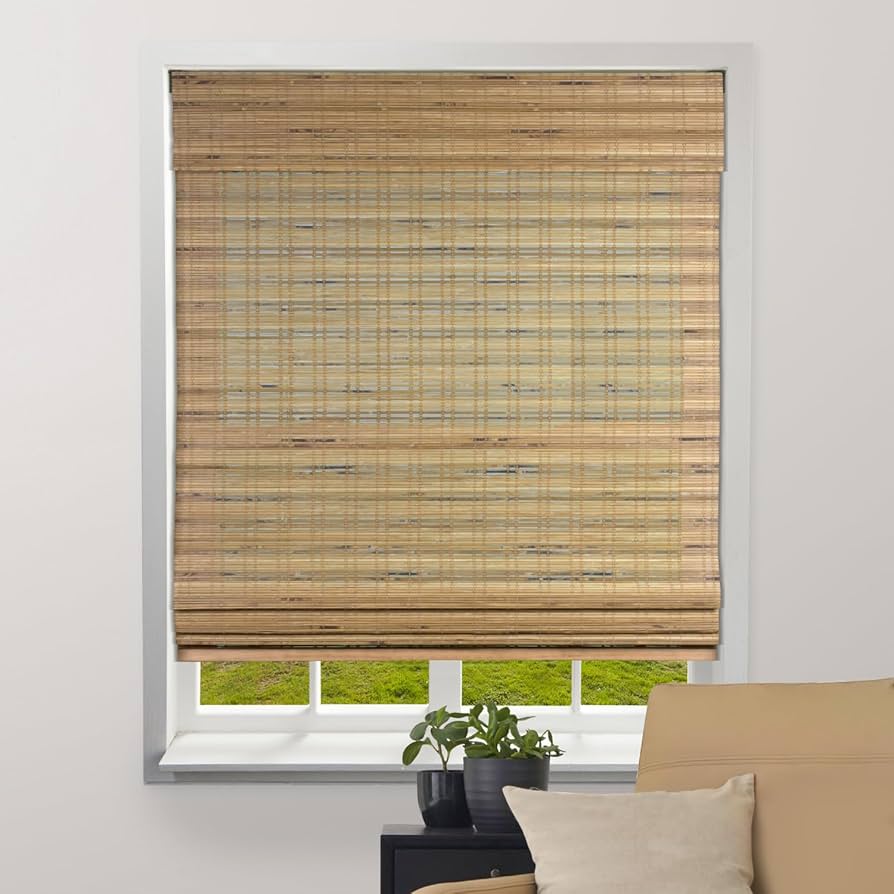 ARLO BLINDS Sheer Bamboo Roman Shades with Valance - Tuscan, 20" W x 74" H - Light Filtering Cordless Blinds for Interior Windows - Real Natural Bamboo Material - Mounting Hardware Included