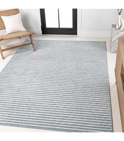 JONATHAN Y Aarhus High-Low Striped Blue Indoor/Outdoor Area Rug 8x10, Minimalist Geometric, Classic, Farmhouse, Cottage, Vintage for Bedroom,Kitchen,Living Room,Non Shedding,Easy-Washing (SCN102E-8)