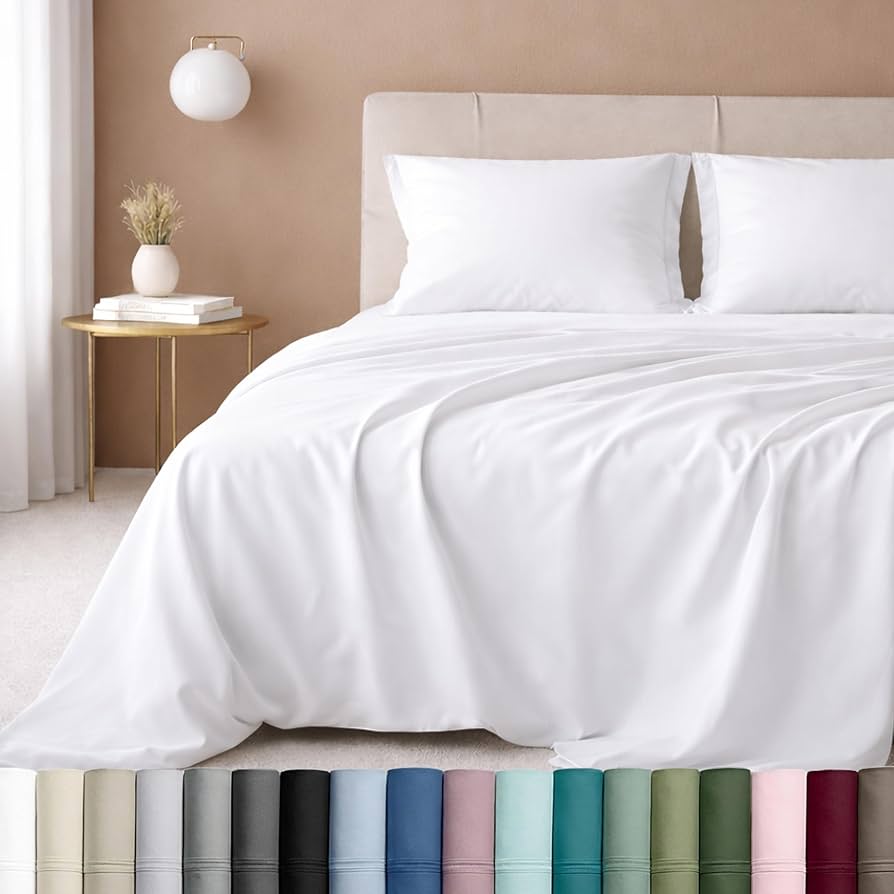 California Design Den Deep Pocket King Sheets Set - Luxury 600 Thread Count Sateen, 100% Cotton Sheets with All Around Elastic for a Snug Fit, Hotel Quality Bedding Set - White