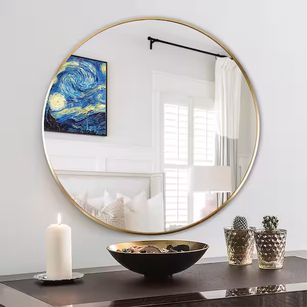 Round Wall Mirror 30 Inch Gold Vanity Mirror with Metal Frame, Modern Circle for Bathroom, Entryway, Bedroom, Living Room, Wall Mounted Decorative Mirrors