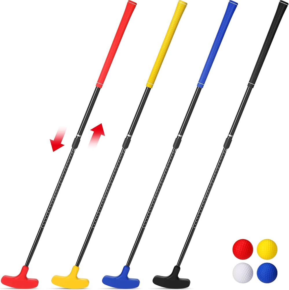 Hiboom 4 Pack Golf Putters for Men and Women Two Way Mini Golf Putter with 4 Balls Adjustable Length Kids Putter Bulk Right or Left Handed Golfers for Children Teenager Junior