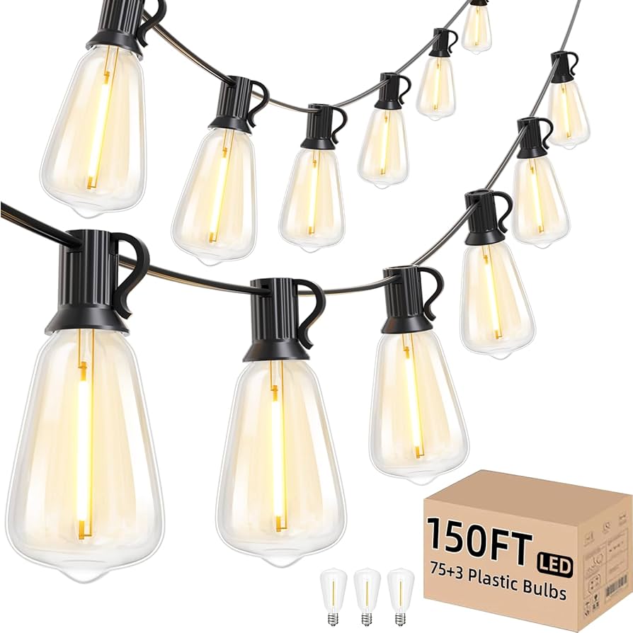 Svater Outdoor String Lights 150FT, E26 Socket, 48pcs S14 Shatterpoof Bulbs, 1 Watt Dimmable 2700K Warm White, IP65 Waterproof Commercial Grade Patio Lights（3 Pack X 50FT）