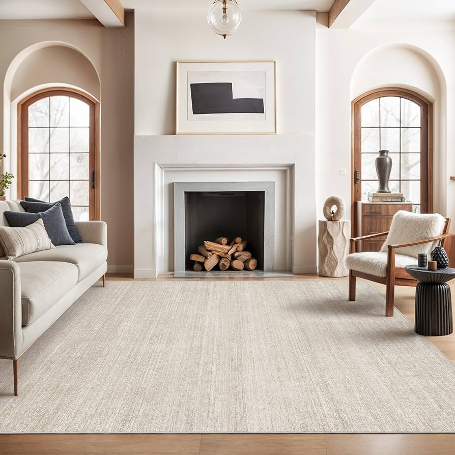 Valenrug Area Rugs 9x12 Living Room - Stain Resistant 9x12 Area Rugs for Living Room, Non Slip Backing Printed Rugs for Bedroom, Folable Machine Washable Rugs (9'x12', Beige)