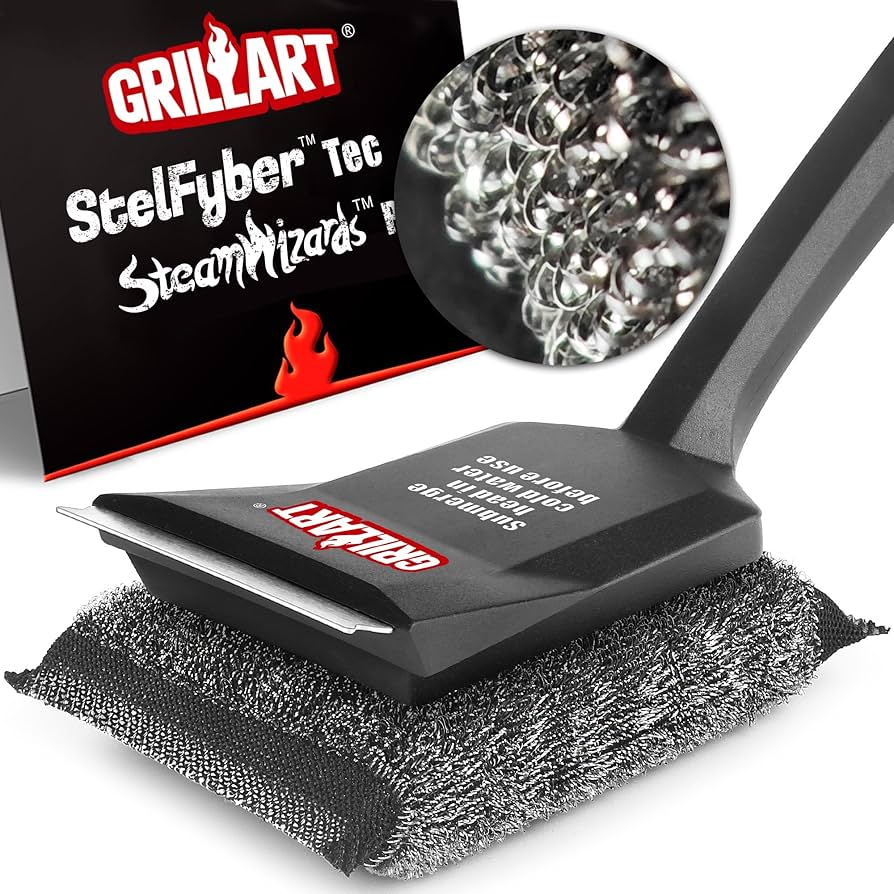 GRILLART Grill Brush Bristle Free Steam Cleaning Tool, Stainless Steel 16.5” Long Handle & Scraper, Replaceable Head Cleaner Safe for All Grate Types & Outdoor Grill, BBQ Accessories Gifts for Men/Dad
