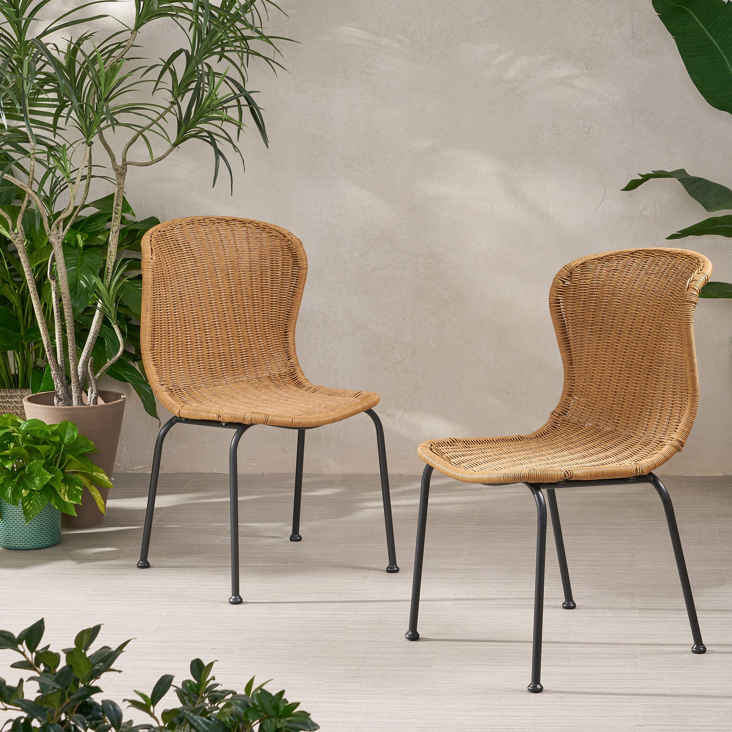 Christopher Knight Home Dinah Outdoor Wicker Dining Chair (Set of 2), Light Brown, Black