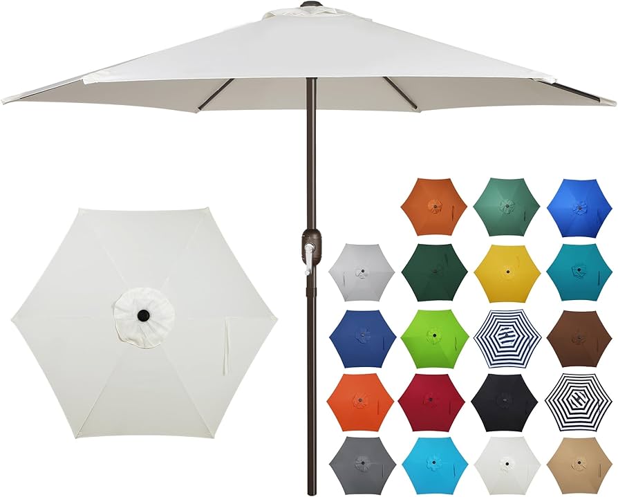 Blissun 7.5 ft Patio Umbrella, Yard Umbrella, Outdoor Market Umbrella with Push Button Tilt Crank (Blue&White)