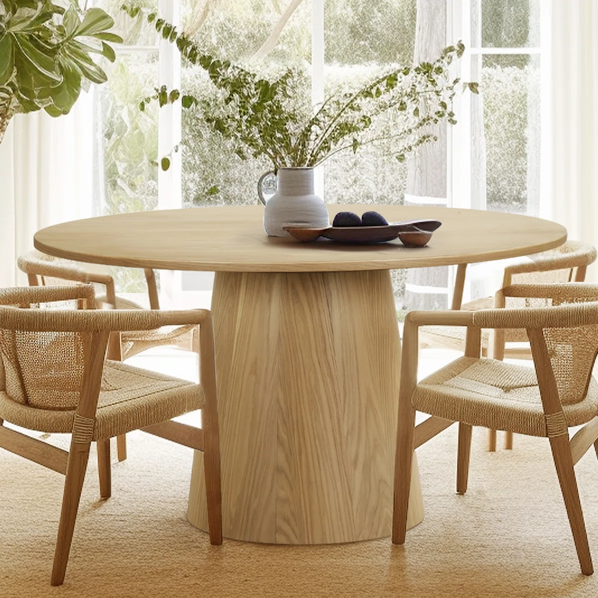Adelyn 52" Solid Oak Round Pedestal Dining Table
