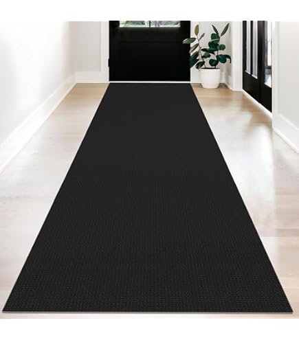 Runners for Hallways 3x12 ft Washable Kitchen Runner Non Slip Rubber Backed Hallway Rugs Cotton Entryway Runner Rug Floor Carpet for Indoor Hall, Backdoor, Kitchen, Black/Dark Grey