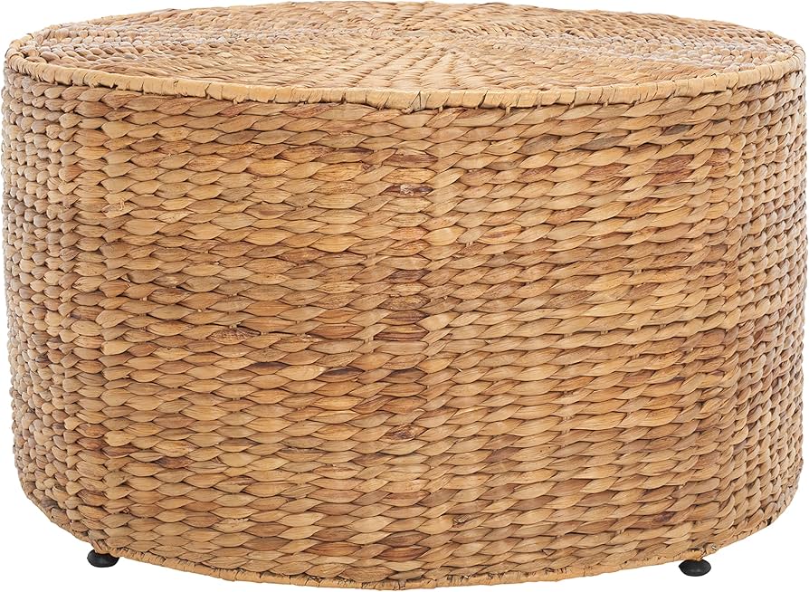 SAFAVIEH Home Collection – Jesse Natural Wicker Storage Round Coffee Table, Fully Assembled, Handwoven Rattan with Lift-Off Lid & Cotton-Lined Interior, Decorative Living Room Accent (SEA7034A)