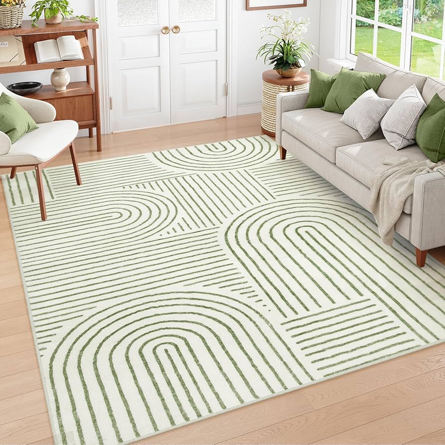 Lahome Abstract 6x9 Area Rugs, Soft Boho Rug for Living Room Bedroom, Ultra-Thin Non Slip Boho Green Washable Throw Carpet for Dining Room Office Darrell, Green
