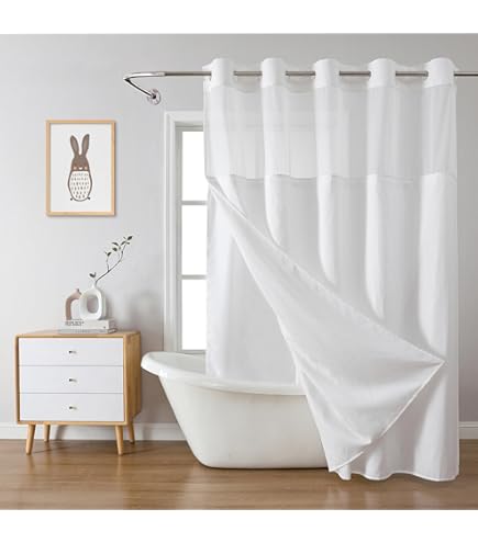 Eachope Stall White No Hook Waffle Weave Shower Curtain