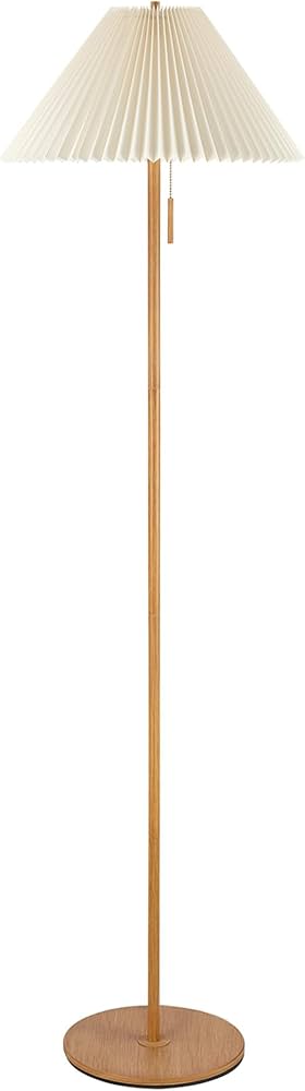 Globe Electric 61000053 62" Floor Lamp, Wood-Toned Finish, Pleated Fabric Shade, Pull Chain Switch, Reading Light, E26 Base, Modern Classic Lighting for Living Rooms and Bedrooms