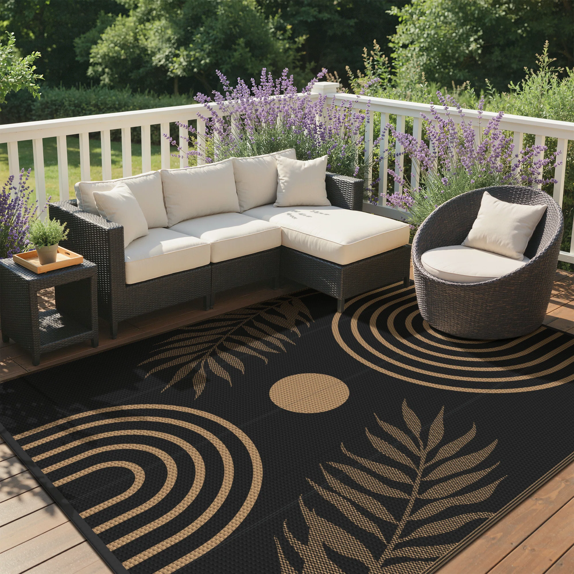 Shimeek Reversible Indoor/Outdoor Area Rug, Waterproof Plastic Outdoor Mat, Black&Brown