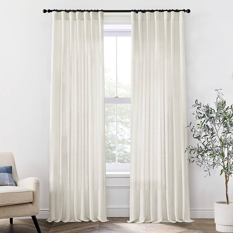 XTMYI Linen Drapery 92 Inch Curtains Length 2 Panels Set Back Tab Sheer Window Curtains Living Room Bedroom,50x92 in Long,Cream(Ivory/Off White)
