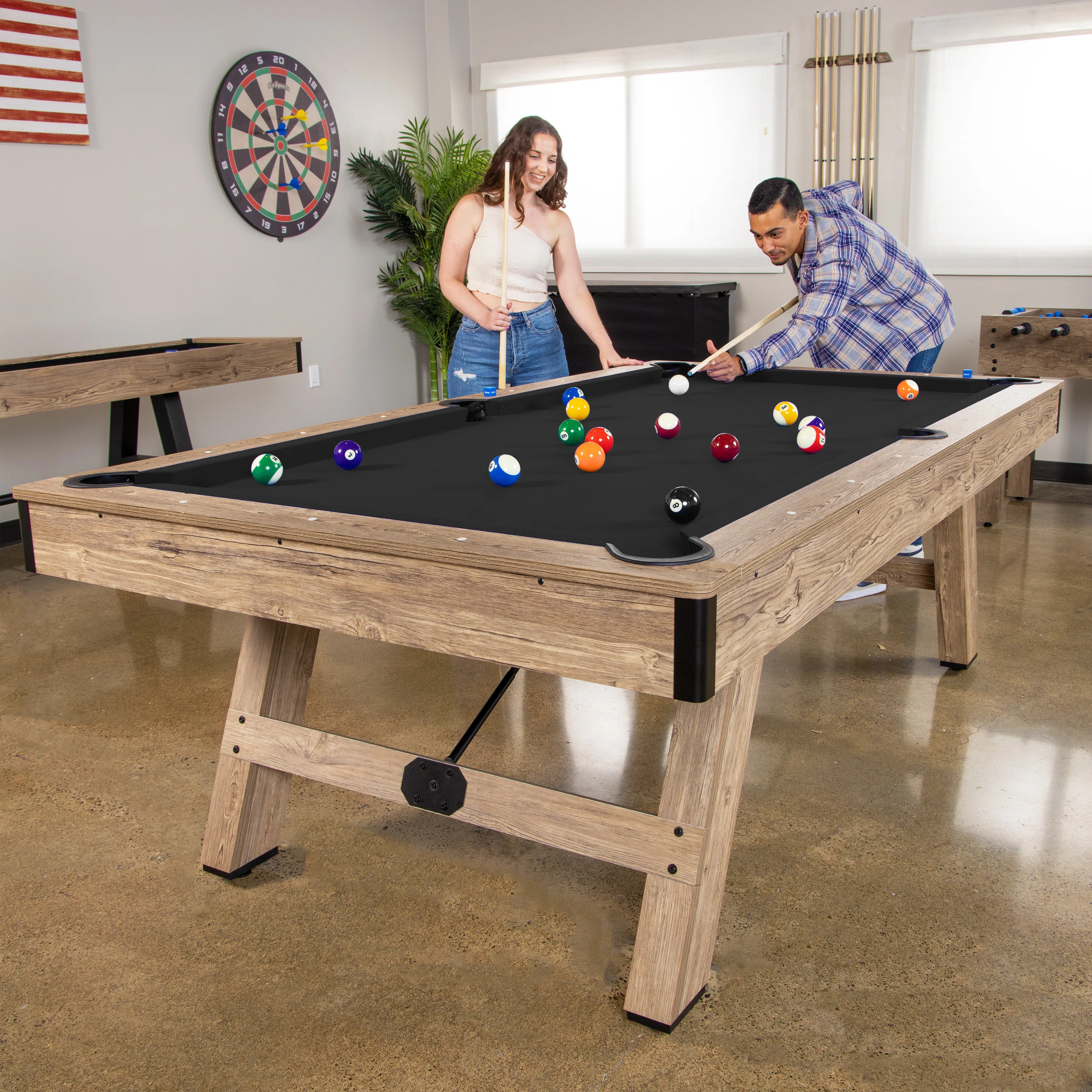 GoSports 8 ft Pool Table with Rustic Wood Finish - Billiard Table with Accessories