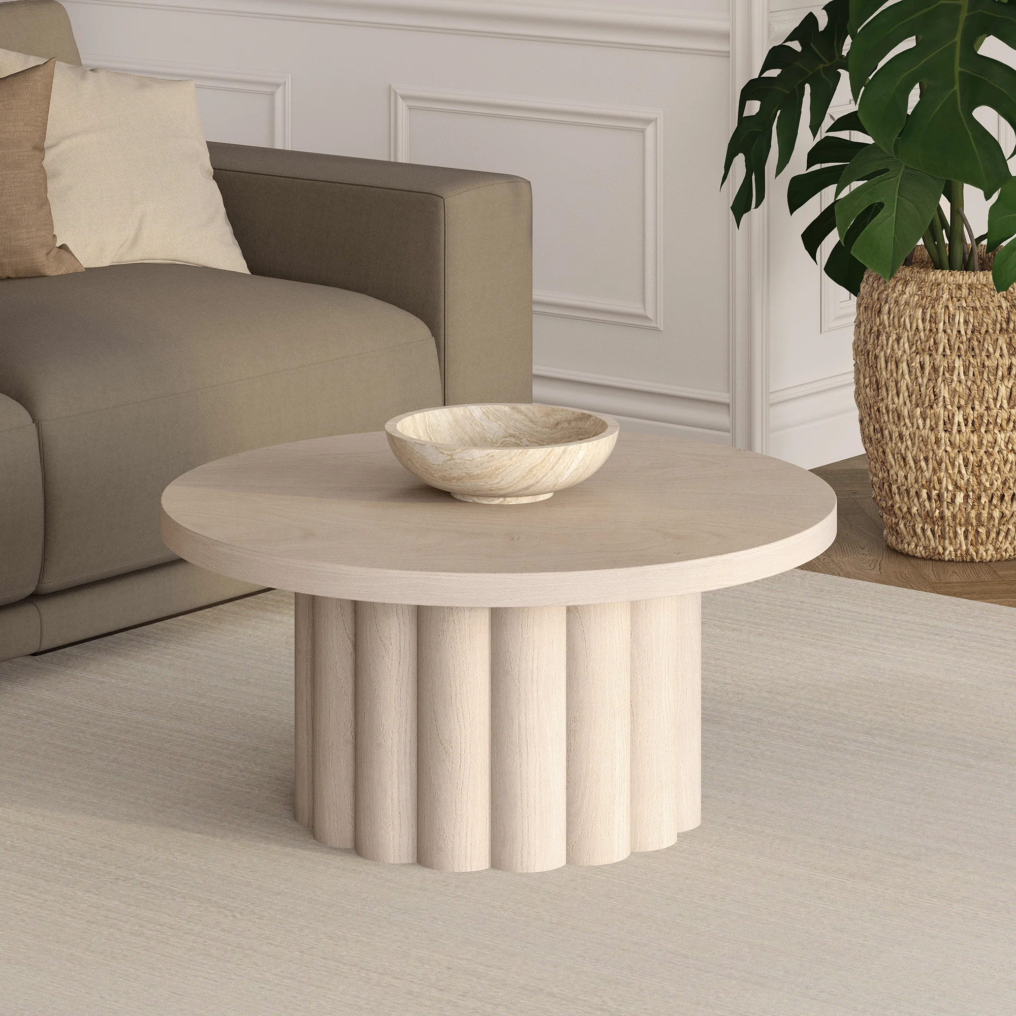 Olie 32" Wide Round Fluted Coffee Table