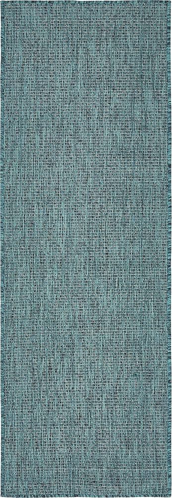 Unique Loom Collection Casual Transitional Solid Heathered Indoor/Outdoor Flatweave Area Rug (7' 10" Square, Blue/Navy Blue)