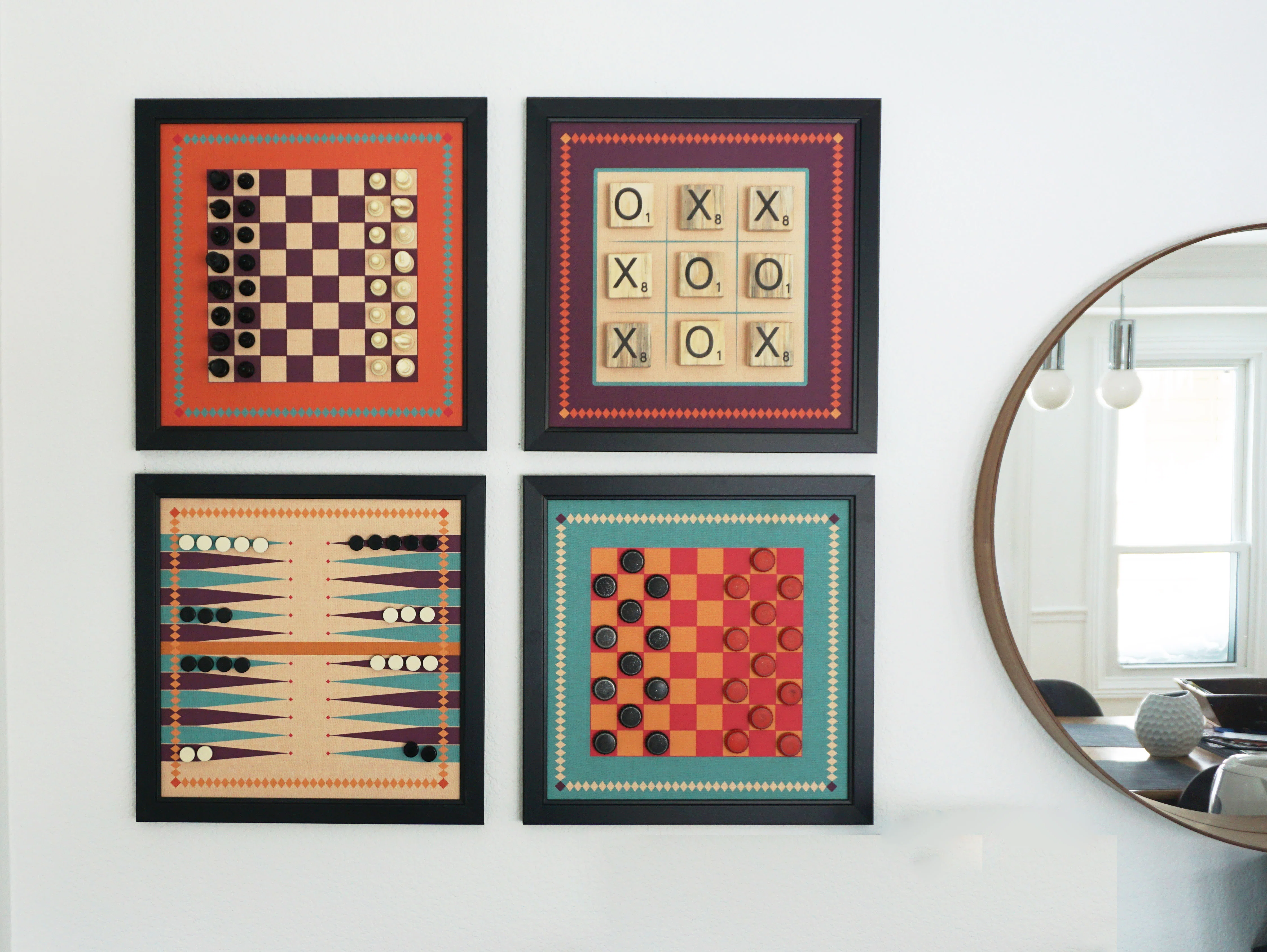 Set Of 4 Magnetic Canvas Games: Chess, Backgammon, Checkers, Tic Tac Toe: Retro