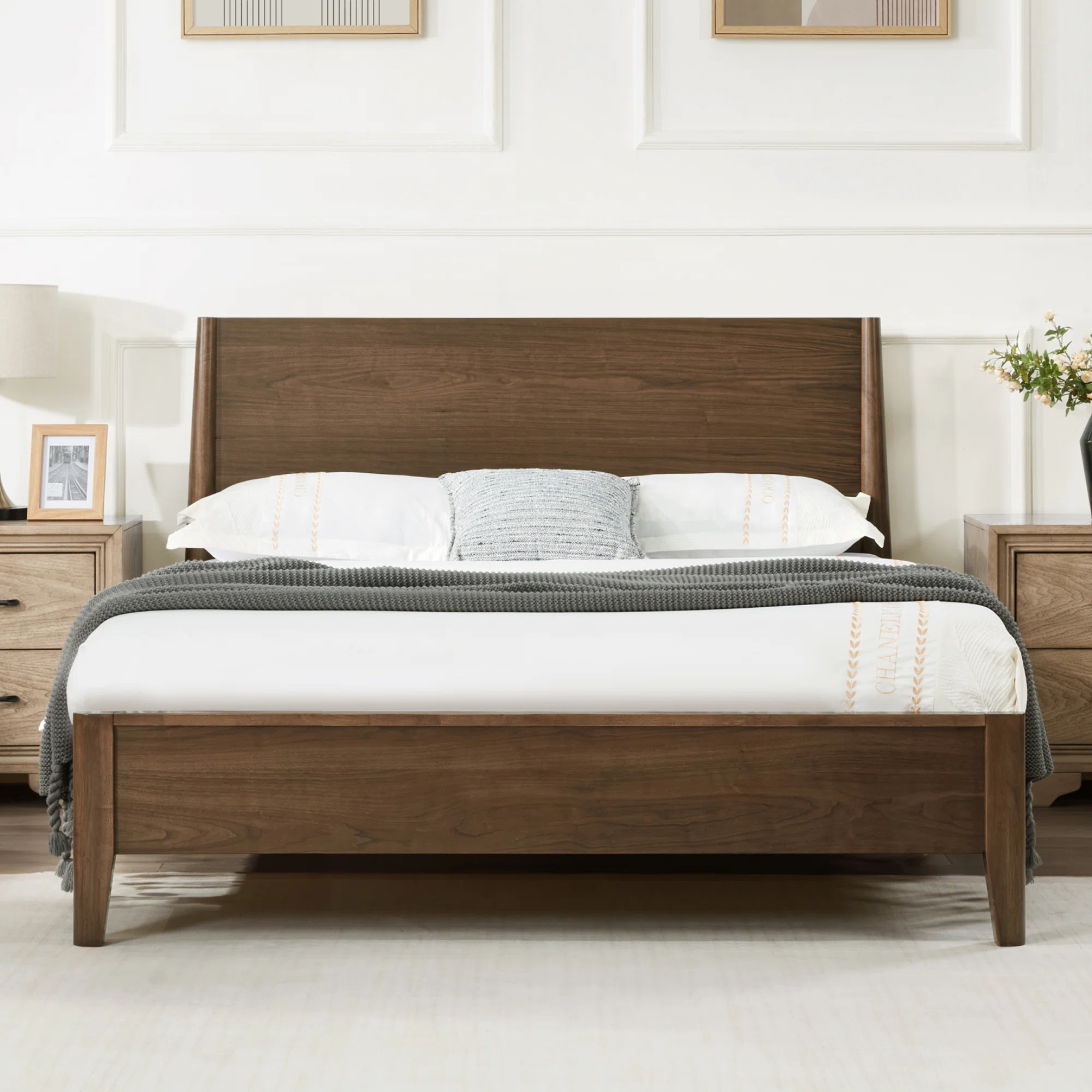Solid Wood Bed Frame with No-Tool Quick Assembly