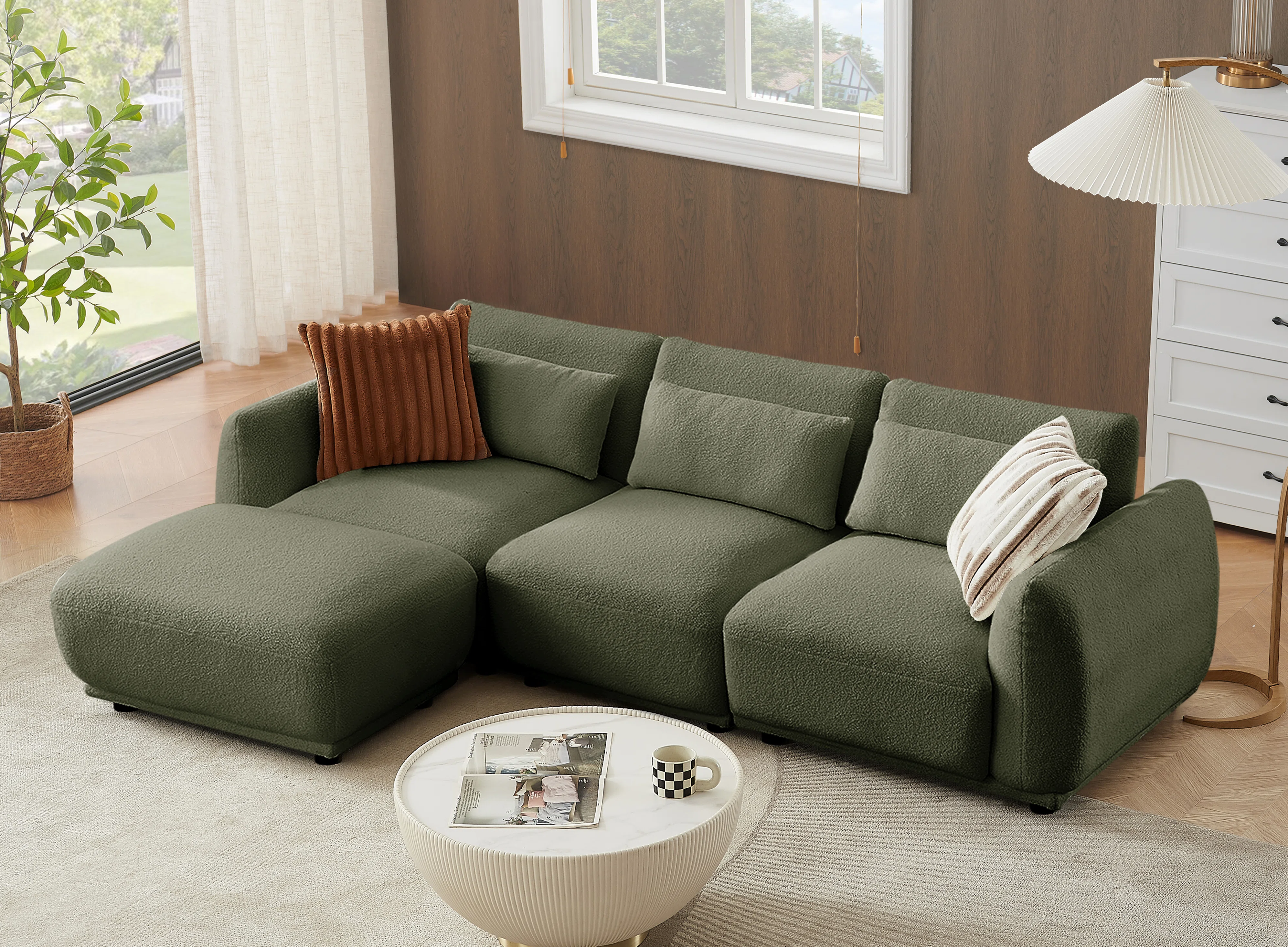 Ballyrobert 4 - Piece Upholstered Sectional Teddy Wool Modern Sectional Sofa 3 Seat L Shaped Convertible Modular Sectional Sofa with Reversible Ottoman