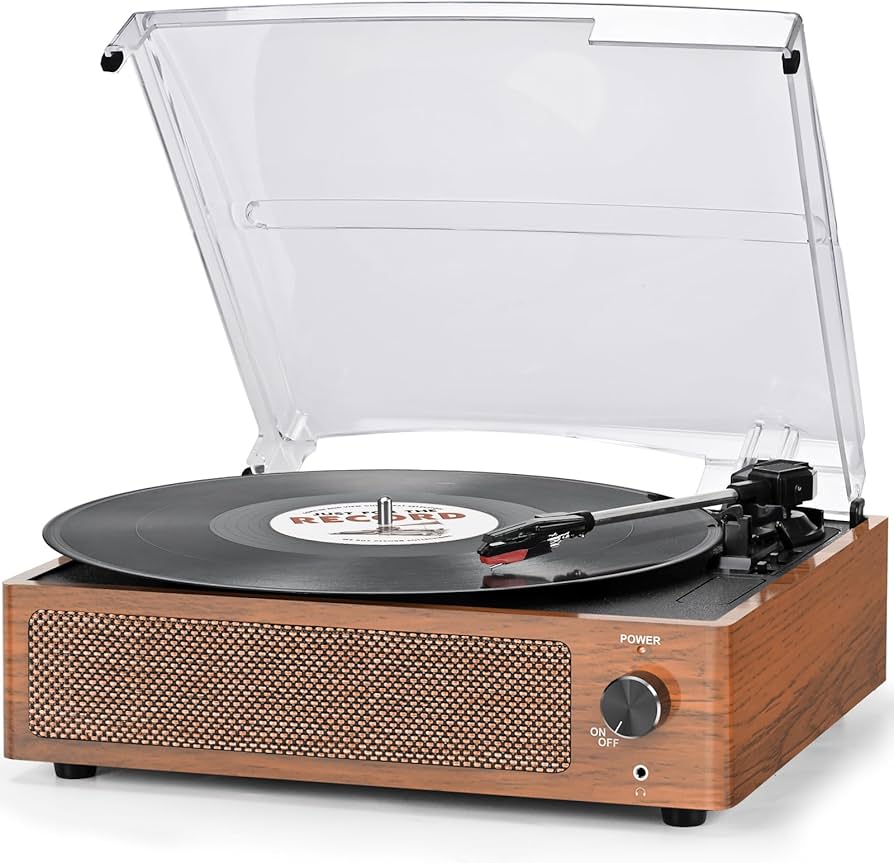 Vinyl Record Player with Speakers Vintage Turntable for Vinyls Records Belt-Driven Turntables 3-Speed Bluetooth Playback Headphone AUX RCA Line LP Vinyls Players for Sound Enjoyment Retro Brown