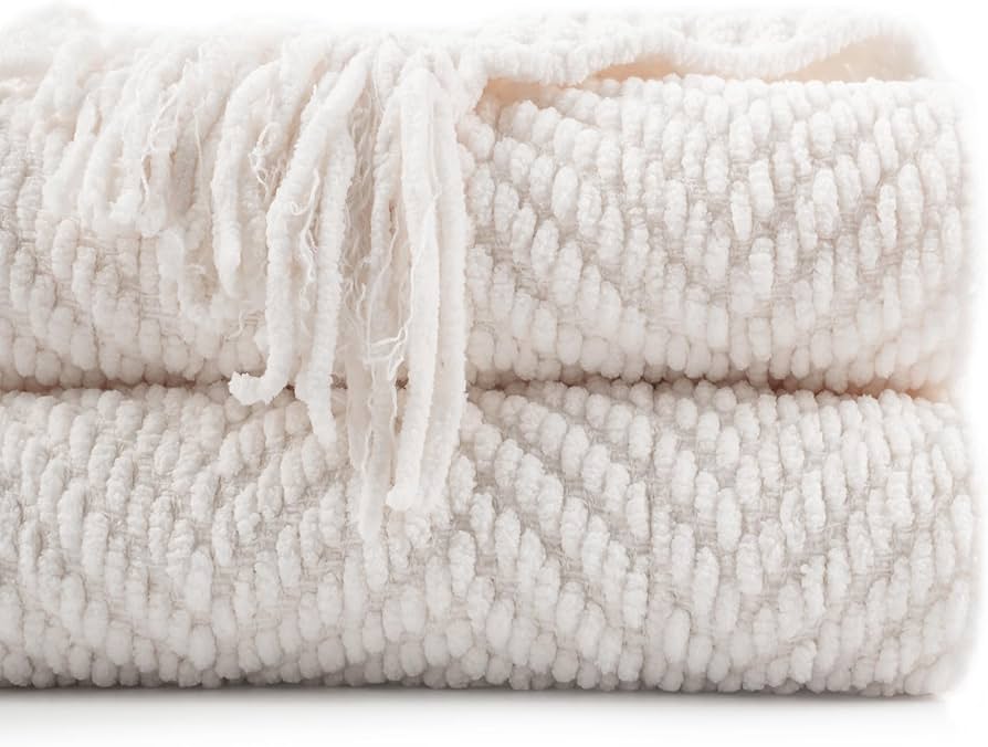 BATTILO HOME Cream White Throw Blanket for Couch, Ivory Throw Blanket for Bed, Warm Decorative White Blanket Throw for Home Decor, 50" x 60"