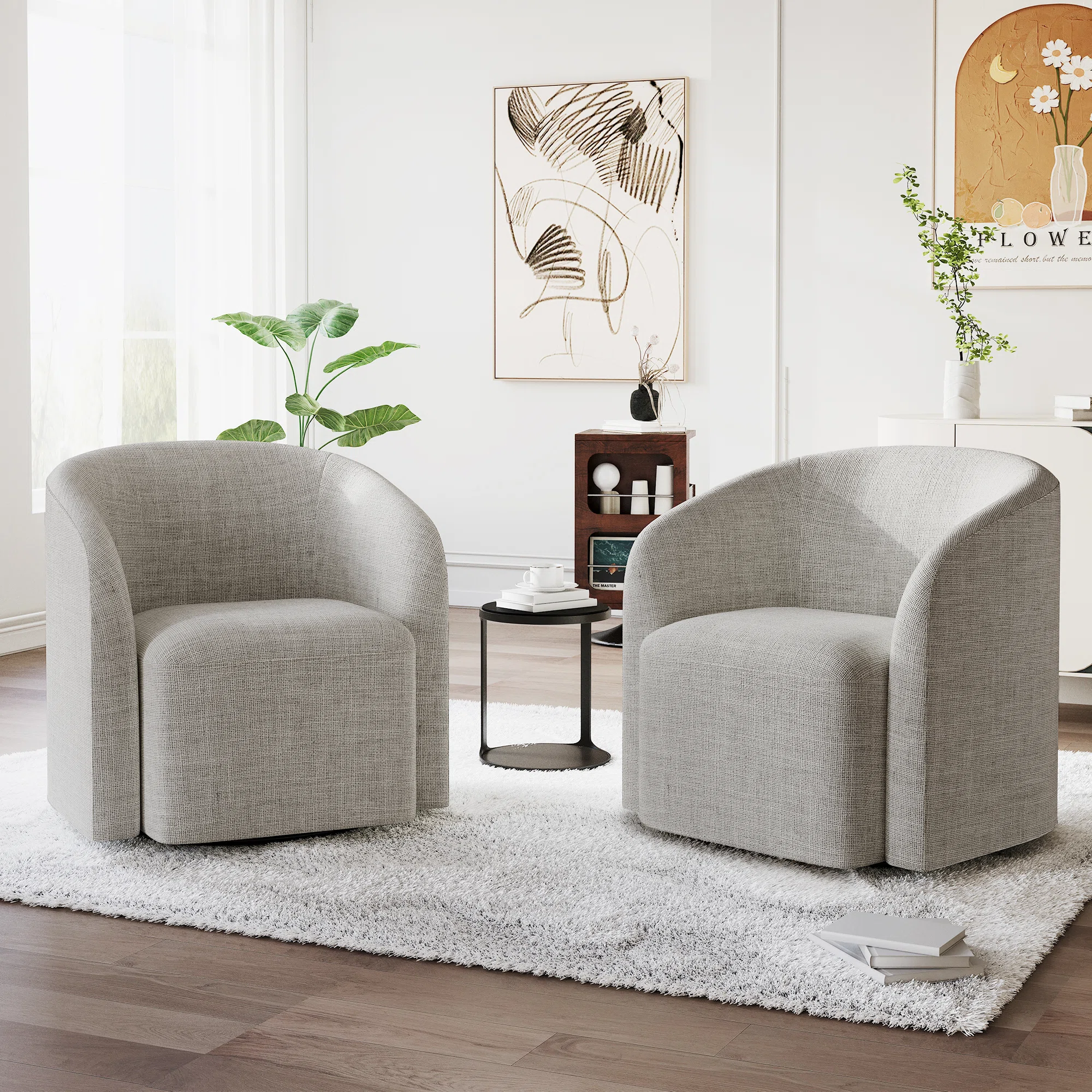 29" Wide Upholstered Swivel Barrel Chair - 360° Rotation, No Assembly Required