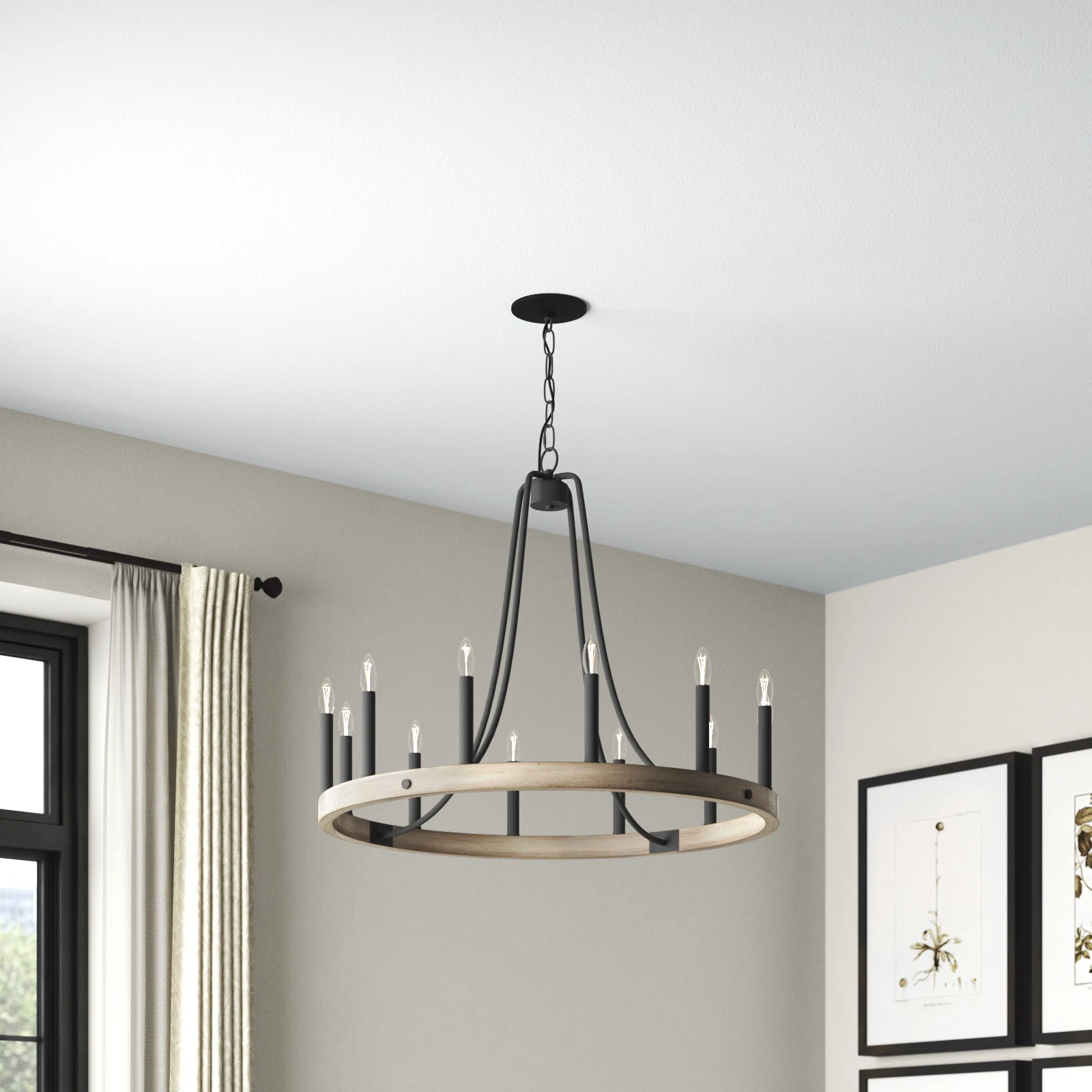 Adriana 12 - Light Steel Dimmable Candle Style Wagon Wheel Farmhouse Chandelier UL Certified