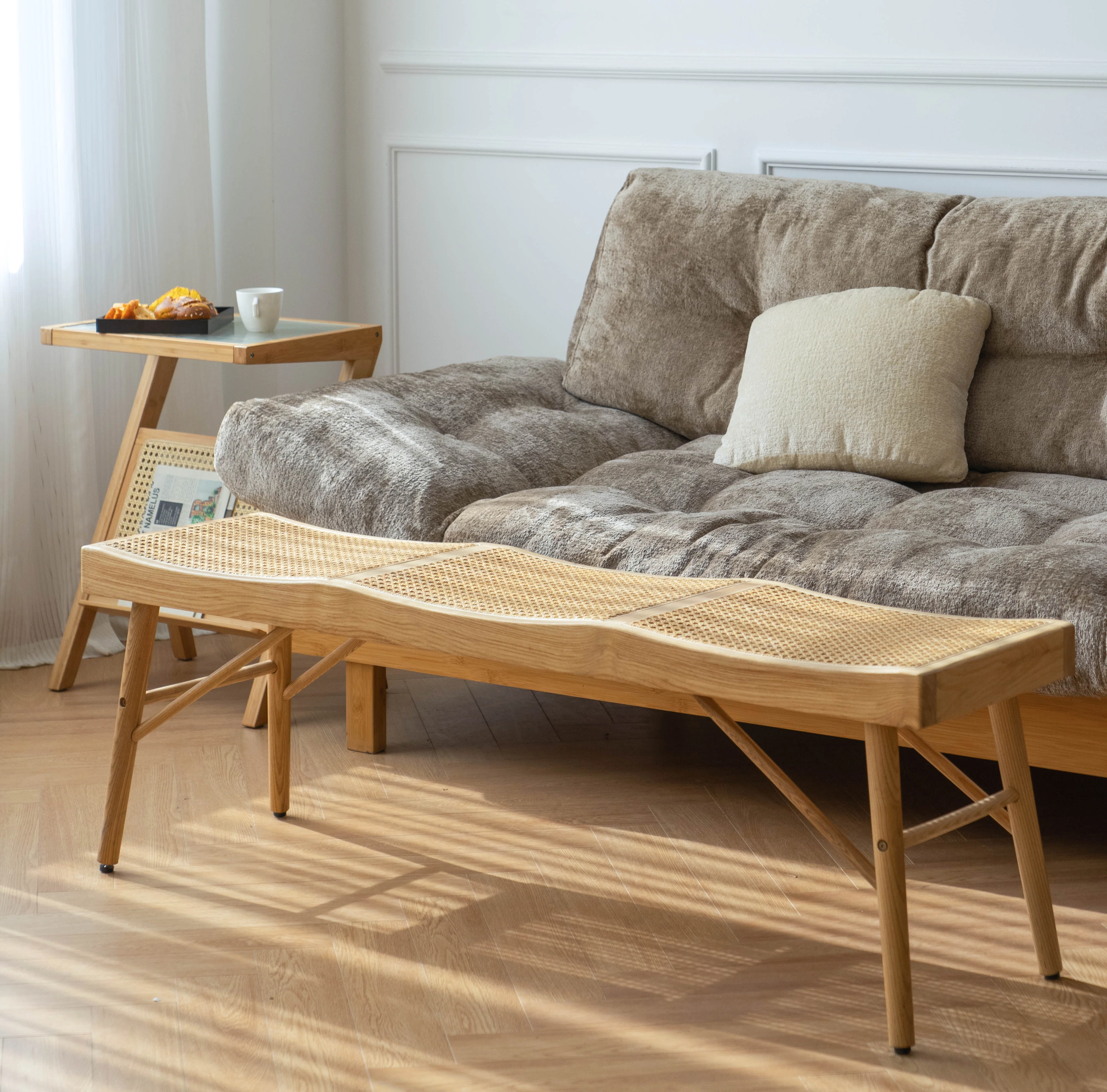 Brylynn Solid Wood & Cane Bench