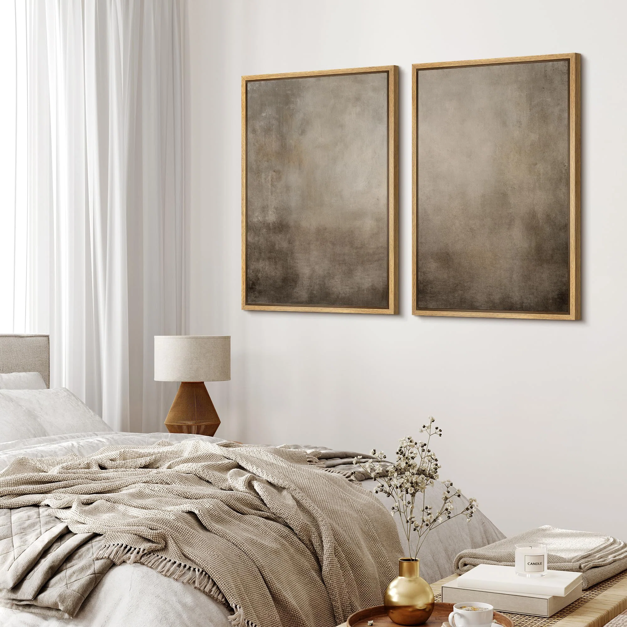 " Monochromatic Gradient Abstract Minimalist Gray " 2 - Pieces on Canvas