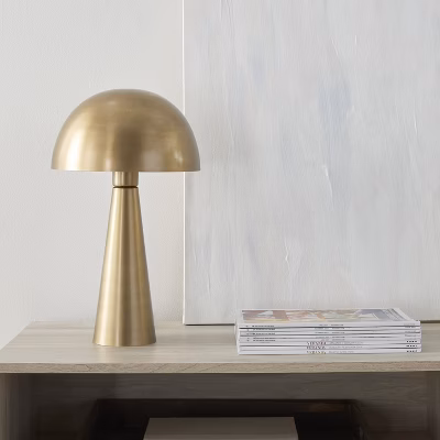 Nourison 16" Antique Brass Mid-century Modern Gold Metal Mushroom Table Lamp