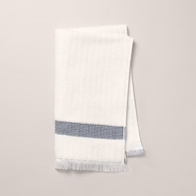 Textured Stripe Terry Hand Towel With Fringe Blue/cream - Hearth & Hand™ With Magnolia